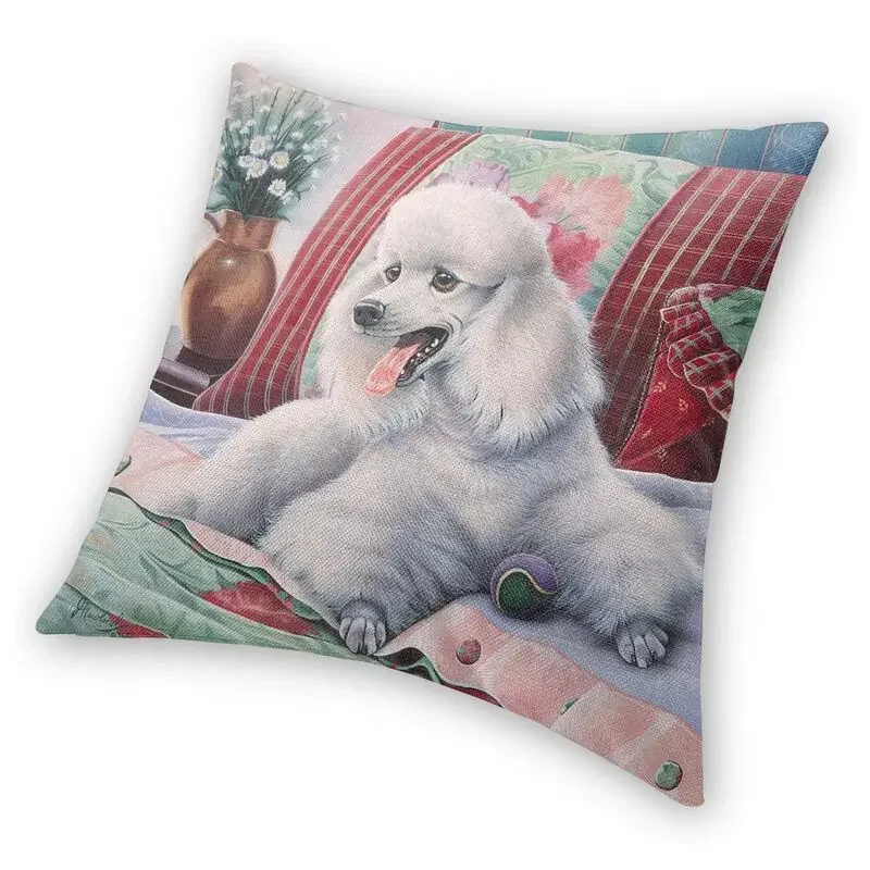 Cute White Poodle Painting Cushion Cover 40x40 Home Decorative 3D Print Animal Dog Throw Pillow Case for Sofa Double Side