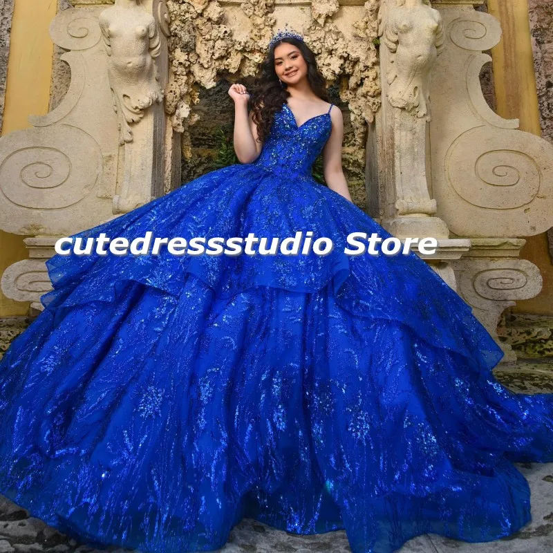 Modesto Vestido De 15 asenos blu abiti Quinceanera paillettes Sweetheart ragazze messicane dolce 16 vestito da festa di compleanno