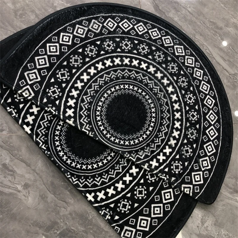 Nordic Semicircle Entrance Door Mat Geometry Bohemia Bathmat Soft Non-Slip Welcome Floor Mats White Black Graphics Rug Bedroom