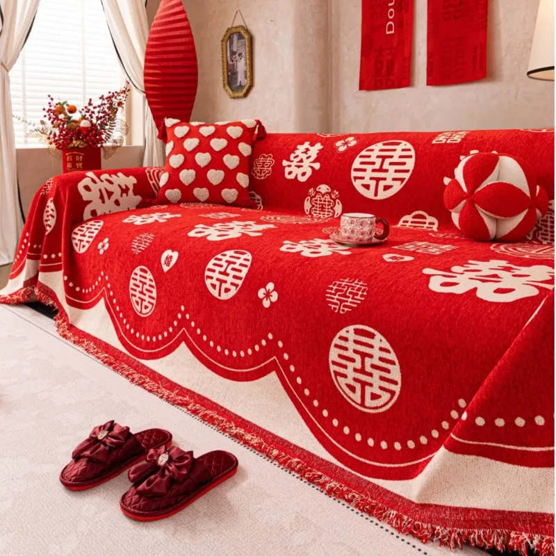 النمط الصيني أريكة الزفاف رمي بطانية التغطية الكاملة المضادة للقطط خدش الحيوانات الأليفة واقية عدم الانزلاق رقيق أريكة بطانية غرفة المعيشة الحصير #2