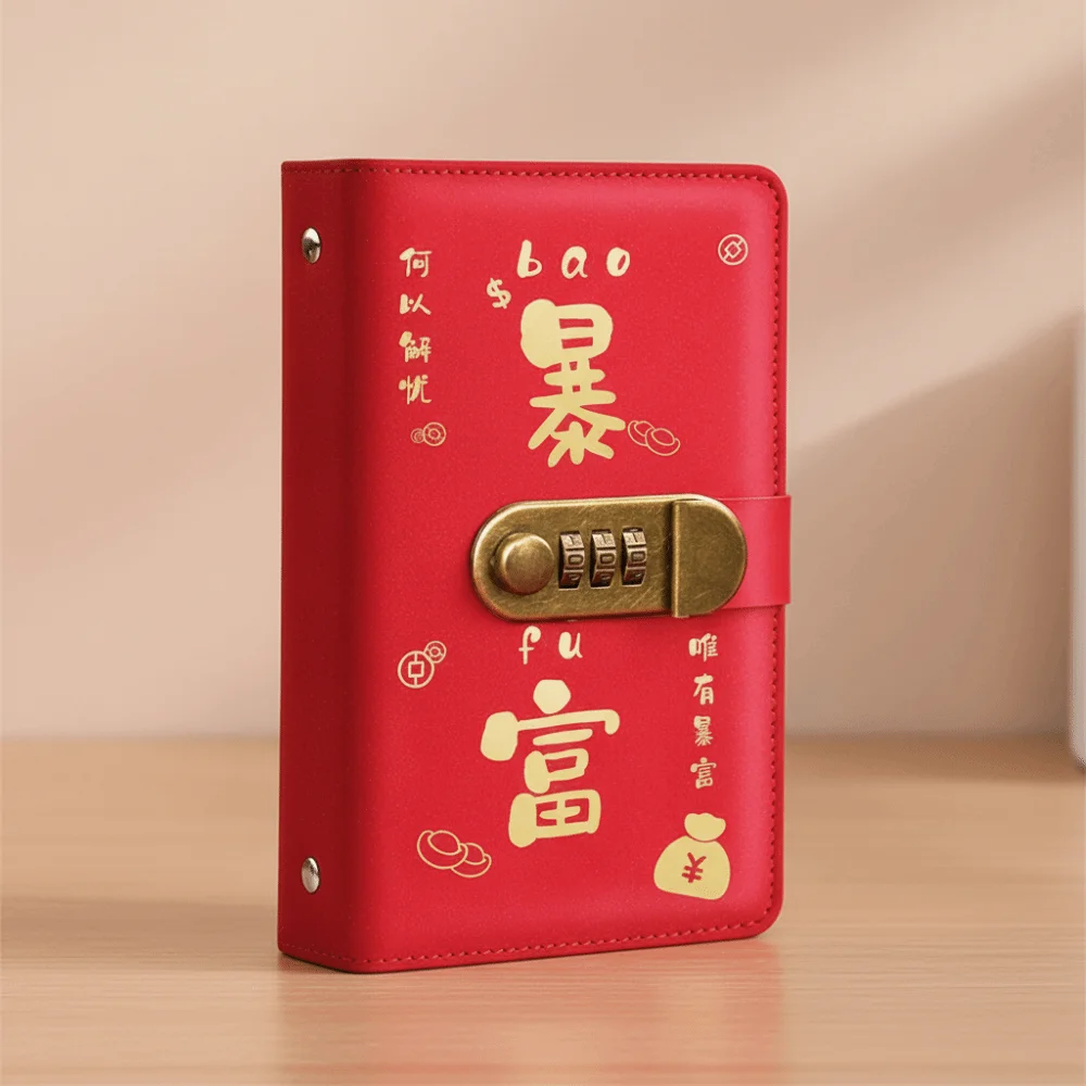 Detachable With Password Lock Saving Money Binder Handbook PU Leather Planner Organizer A6 50/100Sheets Account Book Unisex