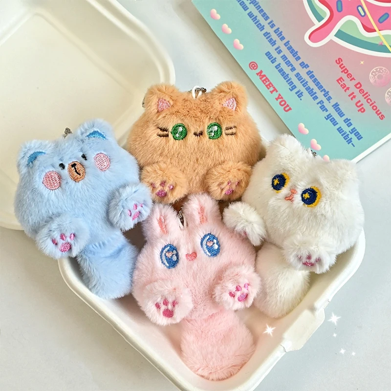 Jouet en peluche pour petit chat, pendentif chaton de dessin animé, porte-clés en peluche douce, anneau de clé de voiture, décor de sac à dos, mignon