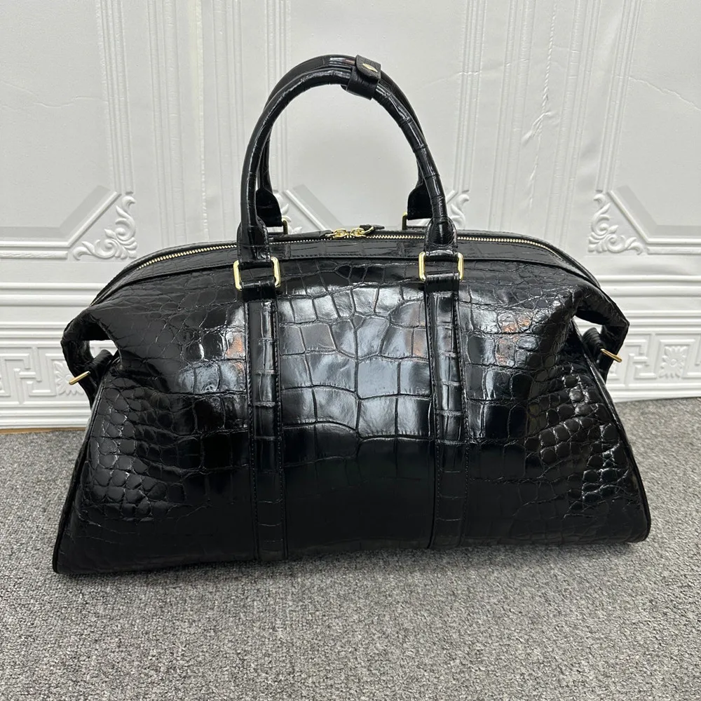 Authentic crocodile leather travel bag, unisex handbag, real crocodile leather one-shoulder cross-body bag