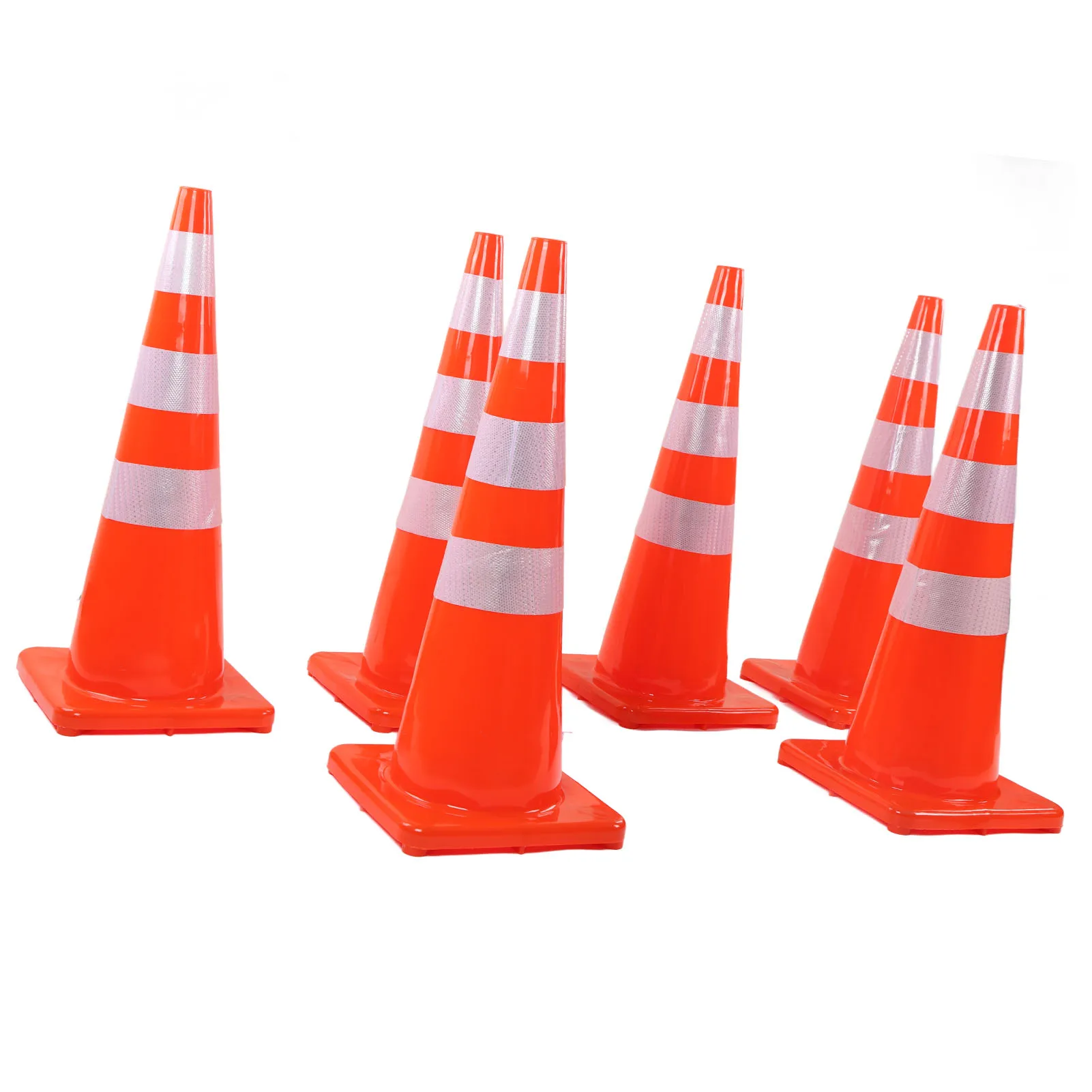 6Pcs 36inch Traffic Cones Weather Resistant Reflective Square Base Road Cones for Parking Lot Camping Red