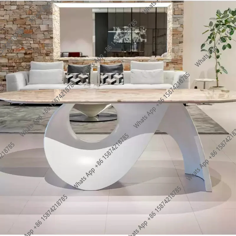 Natural luxury stone dining table Modern cream style high-end French retro imported marble dining table
