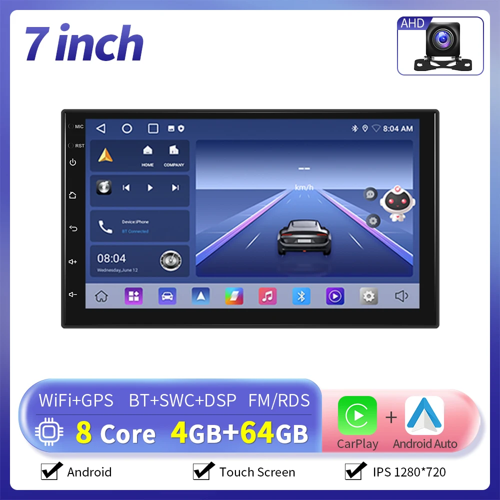 Camecho 7 9 10 Inch 8Core 4G + 64G Autoradio Android 2 Din Autoradio GPS Stereo WIFI Draadloze Carplay Android Auto Multimedia - afbeelding 1