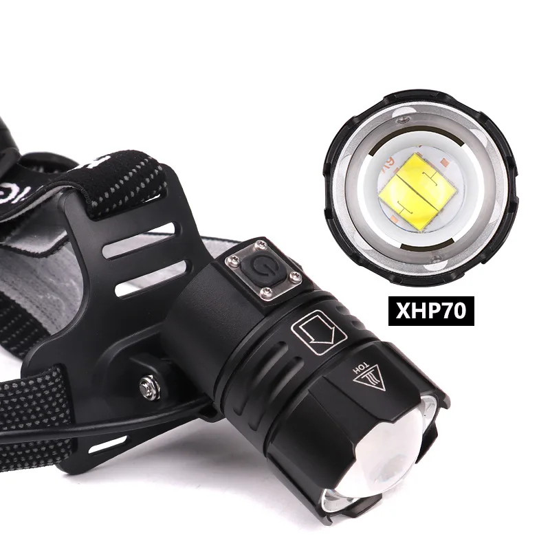 

Large Lens XHP70 Bright Headlight XHP70 Telescopic Zoom Headlight USB Charging Battery Display