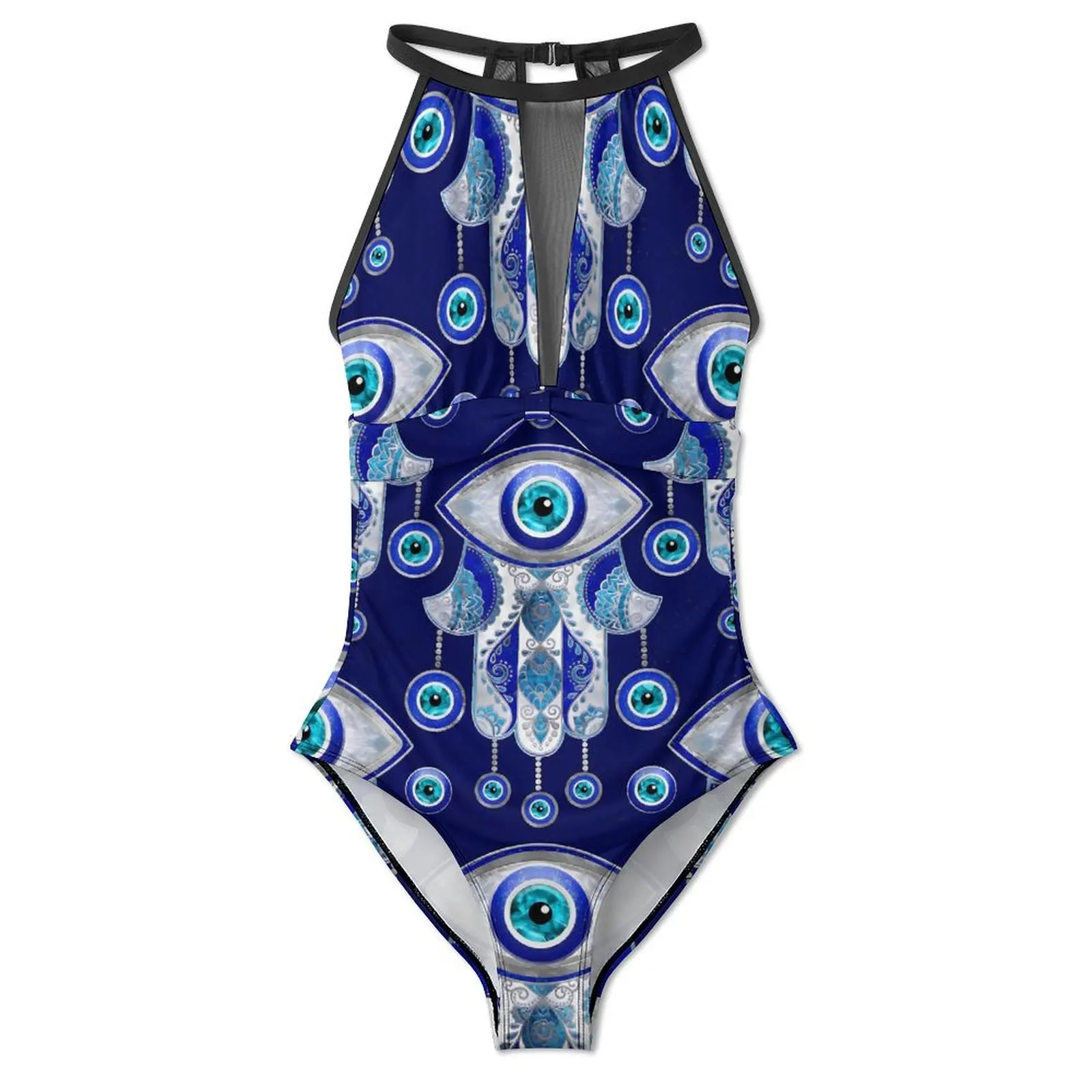 Evil Eye Swimsuit Hamsa Hand Push Up Swimwear One Piece Holiday Swim Bathing Suit Swimsuits Sexy Graphic Beach Outfits Plus Size