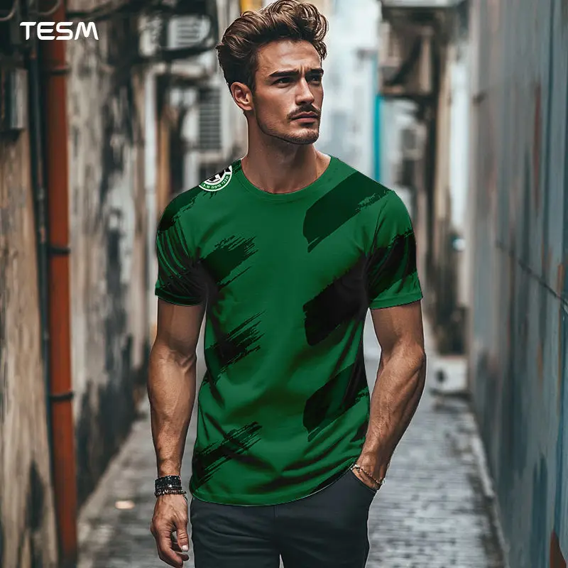 TESM الرجال الصيف جيرسي تي شيرت المرأة سترة رياضية علوية الأطفال عادية قصيرة الأكمام تي شيرت عالية الوضوح الطباعة تنفس قميص