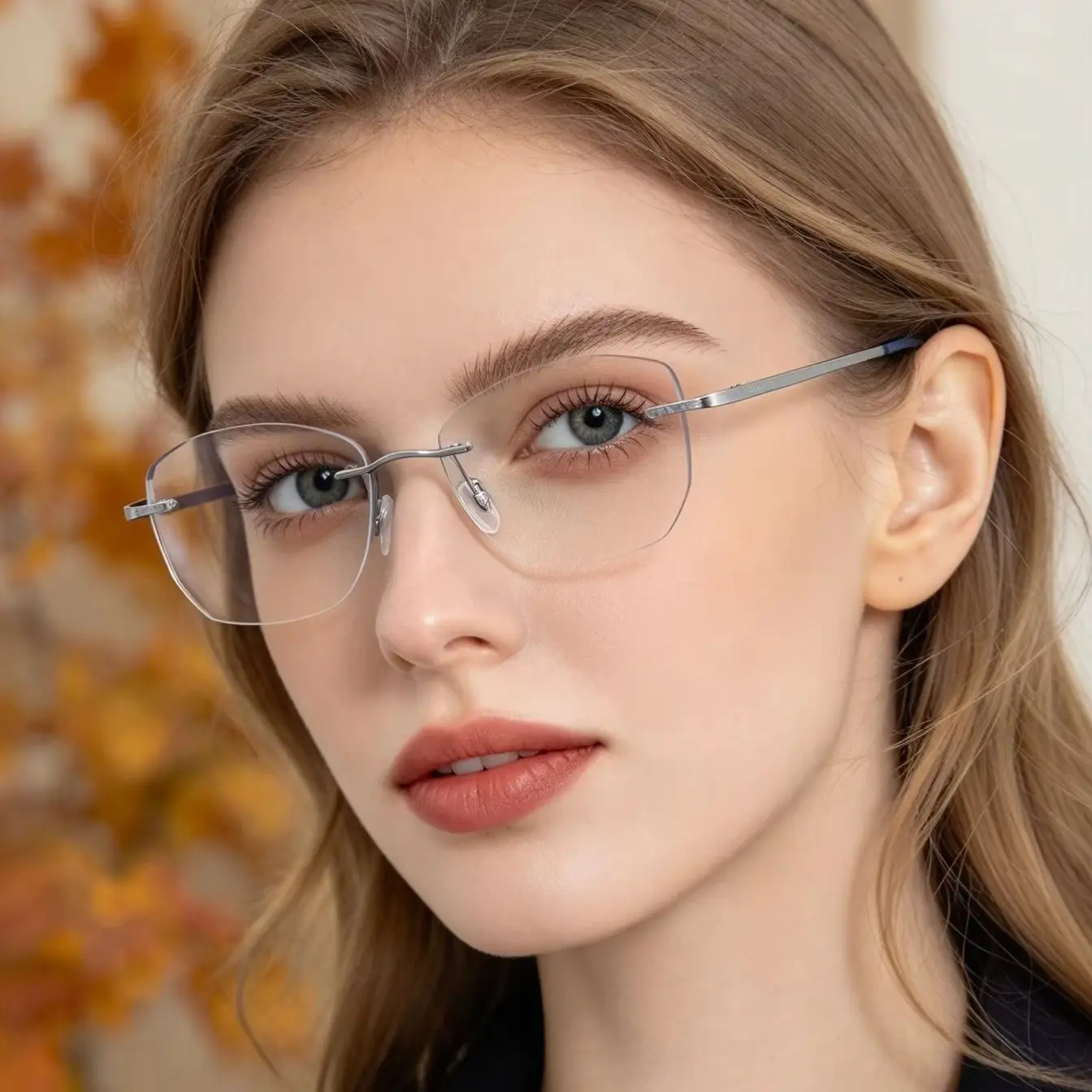 Advanced Pure Titanium New Women Rimless Glasses Retro Polygon Myopia Degree Prescription Correction Blue Light Blocking