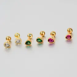 2PC Small Water Drop Zircon Tragus Cartilage Rook Helix Conch Earring Gold Color Crystal Piercing Studs For Women Fine Jewelry