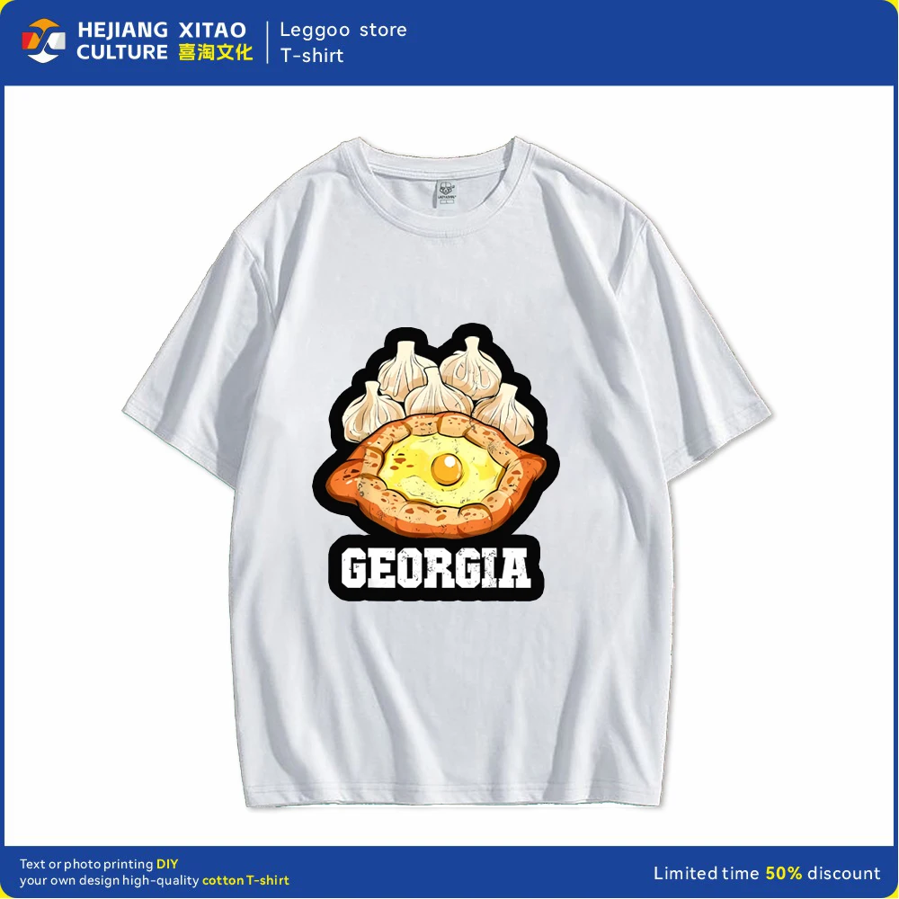 Fun Khinkali Kachhapuri Food Lovers Travel Georgia T-shirt for Men and Women Fashion Casual Cotton Loose Clothing