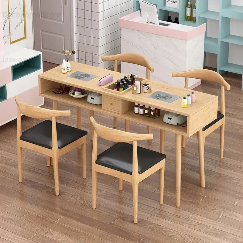 Japanese Double Professional Manicure Tables Nordic Wood Nail Tables with Vacuum Cleaner Beauty Salon Nail Table Salon Furniture