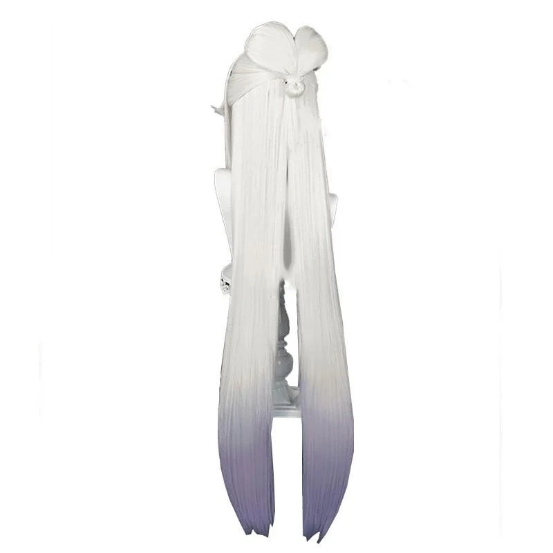 Jogo genshin impacto cosplay ningguang nova peruca de pele 120cm branco a roxo longo vestido de noite da orquídea cabelo peruca cosplay ningguang