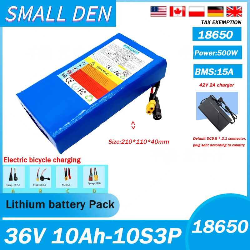 36V 10Ah 18650 lithium battery pack 10S3P 500W high-power built-in BMS 15A portable backup battery outdoor lighting illumination