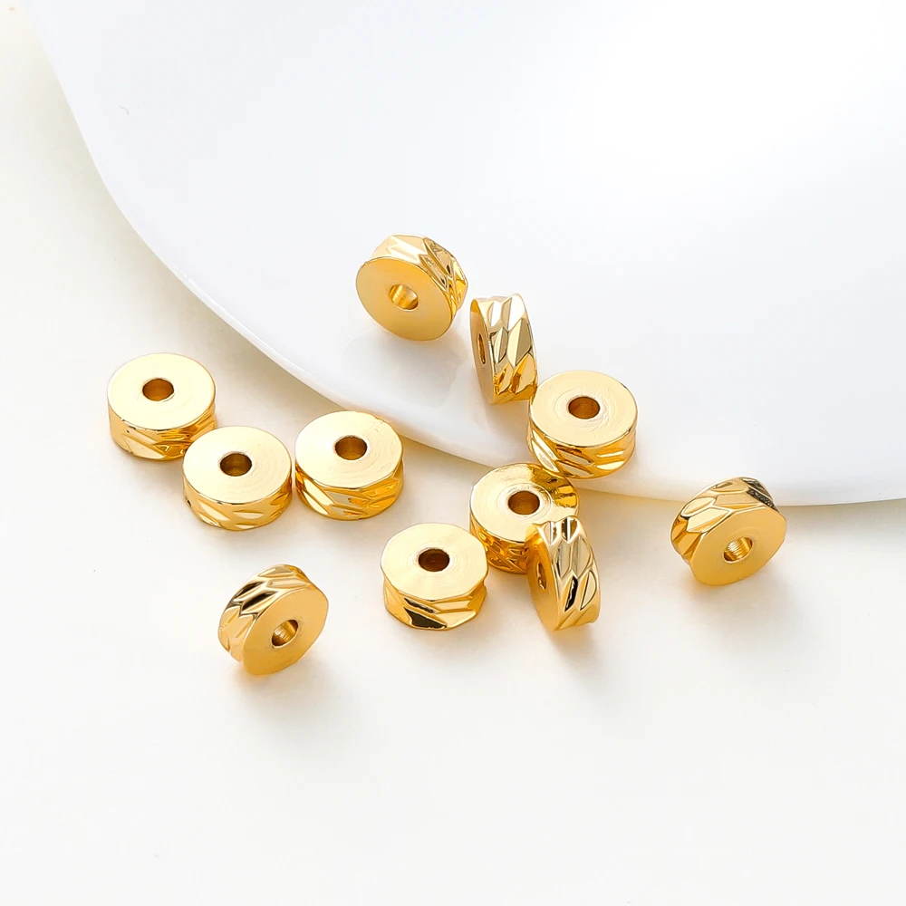 50pcs/lot 4mm 5mm 6mm 14k 18K Gold Brass Plating Flat Round Spacer Beads Round Diagonal-Cut Beads DIY Jewellery Making Supplies