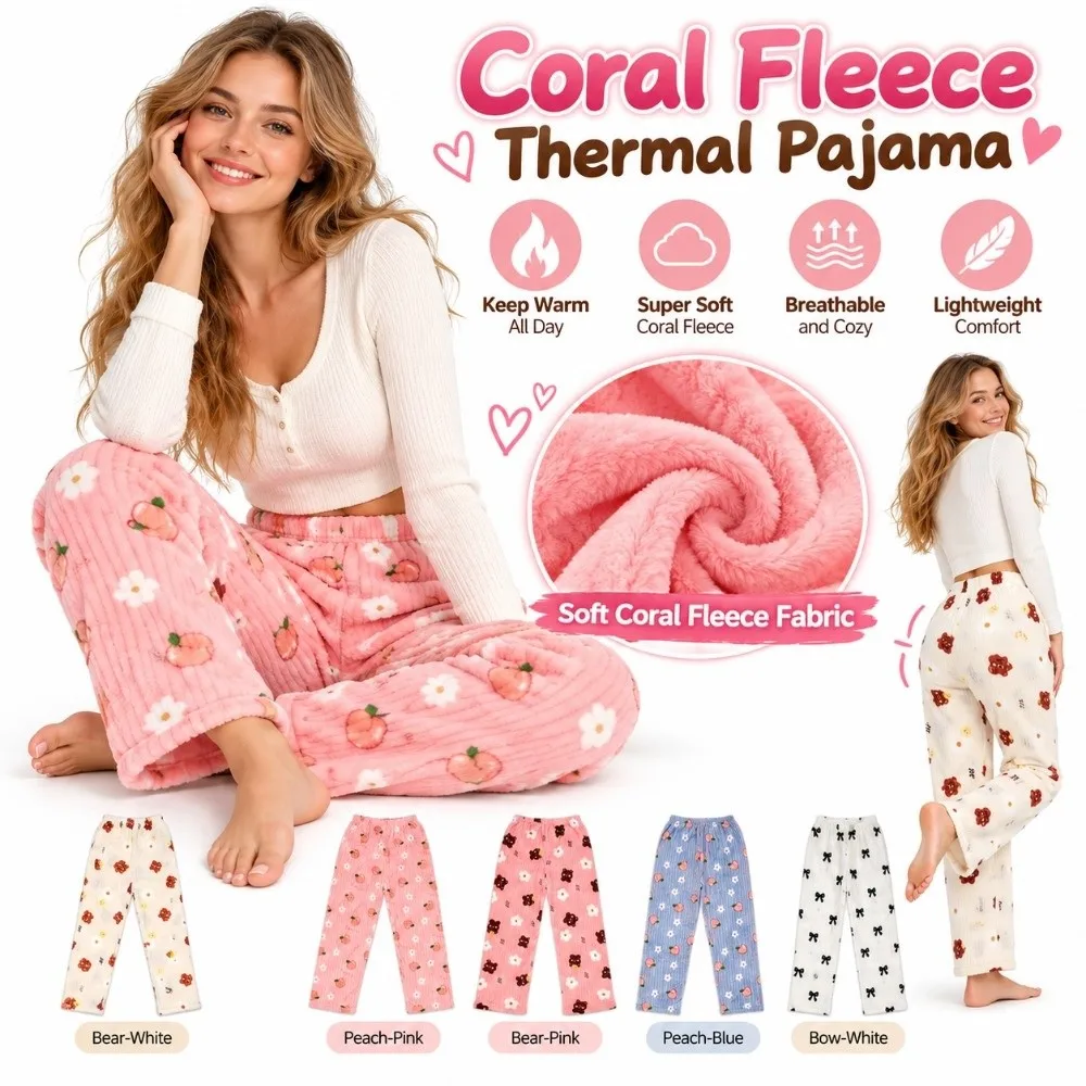 Cozy Thick Flannel Pajama Pants Warm Coral Fleece Fleece Sleep Pants Loose Fit Winter Casual Home Pants For Women