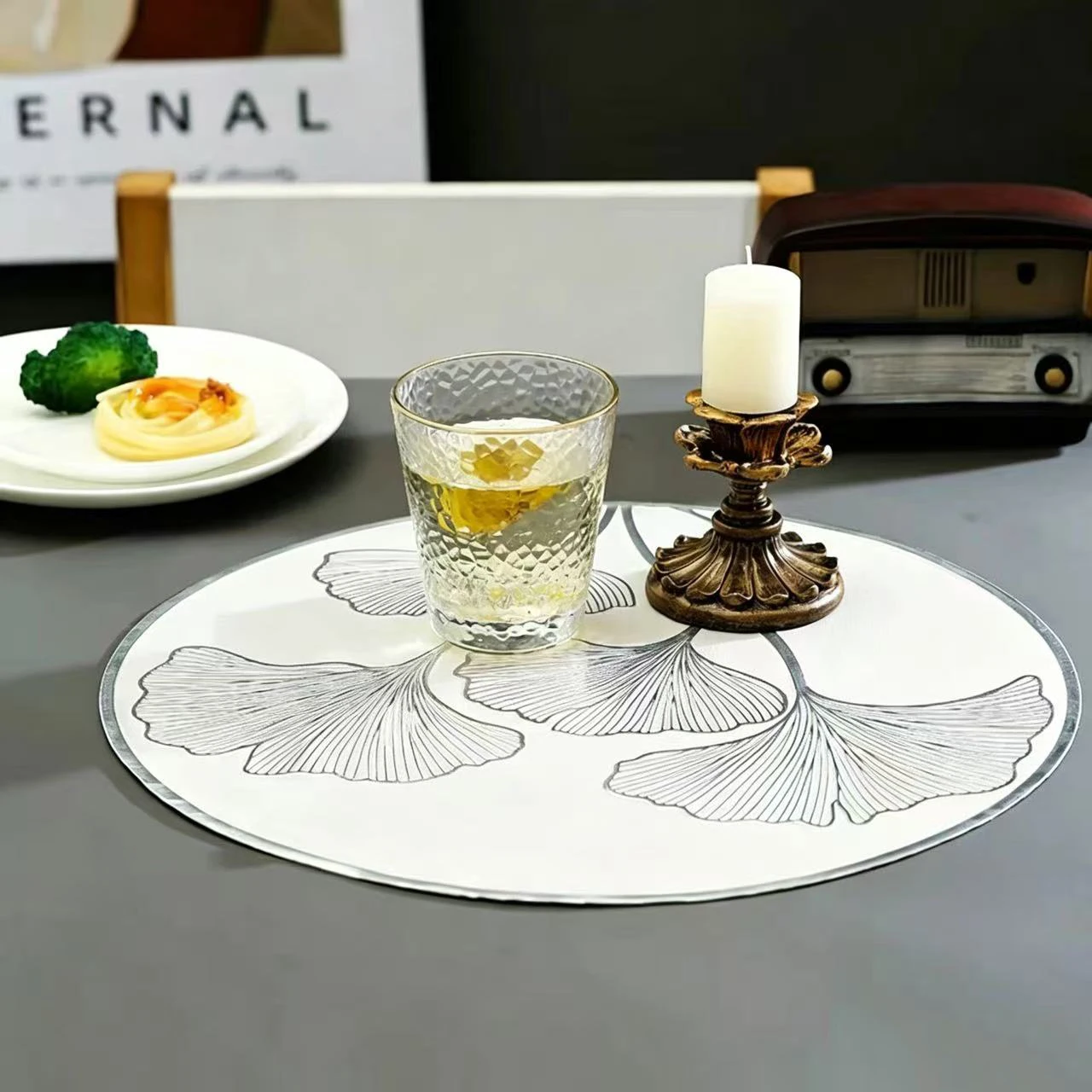 Ginkgo Leaf Embossed PVC Placemat Insulation Coaster Table Mat Cup Pads Bowl Home Kitchen Wedding Party Holiday Decor