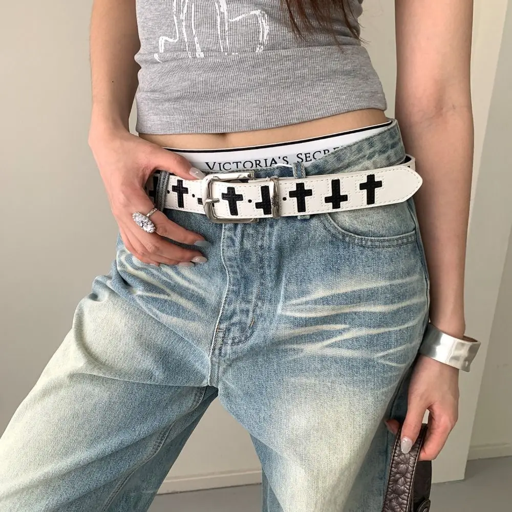 

Trend PU Leather Cross Shaped Belt Gothic Metal Punk Belt Hip Hop Spicy Girl Y2K Belt Skirts Waistband