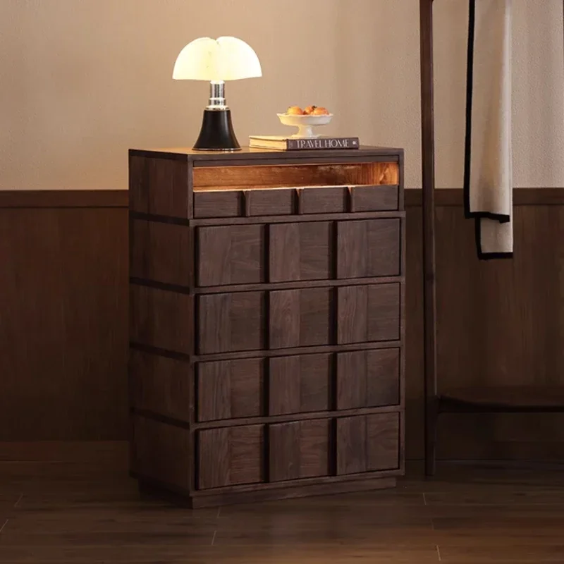 

lChest of Drawers Black Walnut Nordic Solid Wood Vintage Drawer Storage Side Cabinet