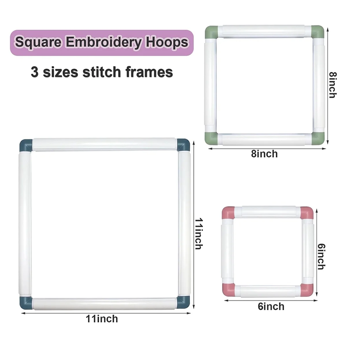 

JUF-3-Pack Square Embroidery Hoops Hoops Punch Needle Hoops Embroidery Quilting Frame,As