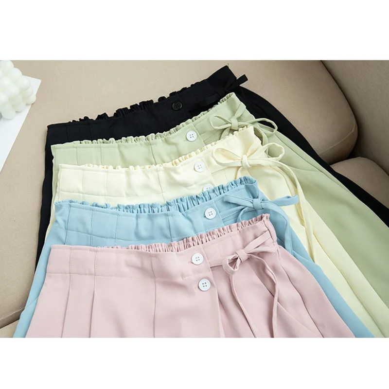 Casual High Waist Shorts Women Summer Lace Up Button Shorts Korean Fashion Office Lady Elegant Female Femme Short Pants Women