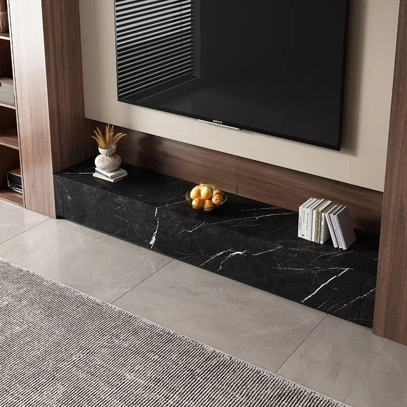 

Rock slab coffee table TV cabinet combination floor-to-ceiling living room home minimalist villa with drawers high-end