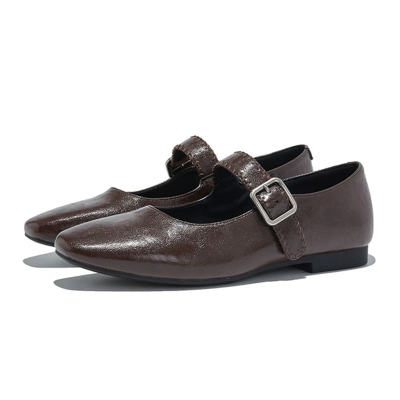 

AIYUQI 2025 New Women's Flat Mary Janes Retro Leather Lace-Up Shoes Women Loafers Large-Size Pumps female Ballet Flats