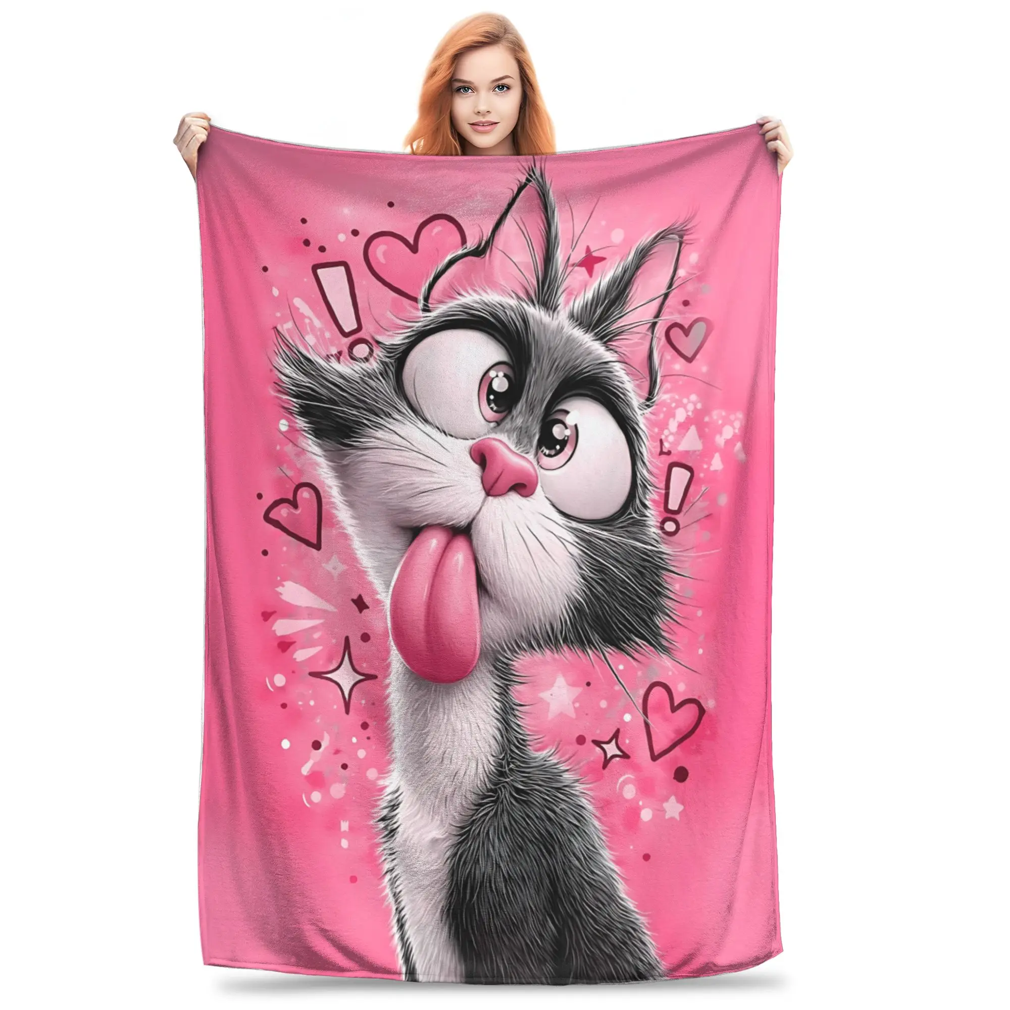 1PC Home Cute Cat Kawaii Blanket Throw Blanket  Novelty Warm Blanket All Season Gift for Happy Halloween Give Thanks