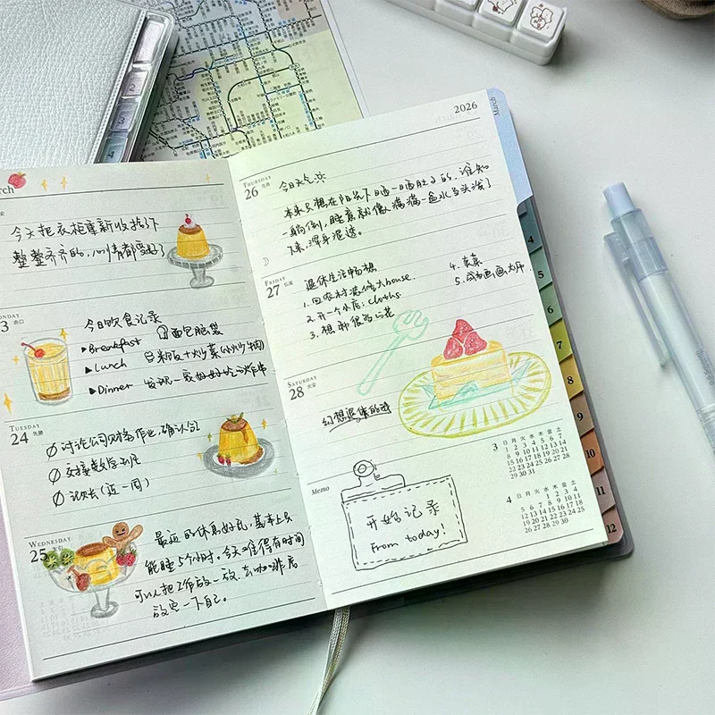 دفتر تقويم مذكرات 2026 مخطط مع كتيب جدول قشرية قوس قزح عالي القيمة ملاحظات عمل الخطة الأسبوعية الشهرية