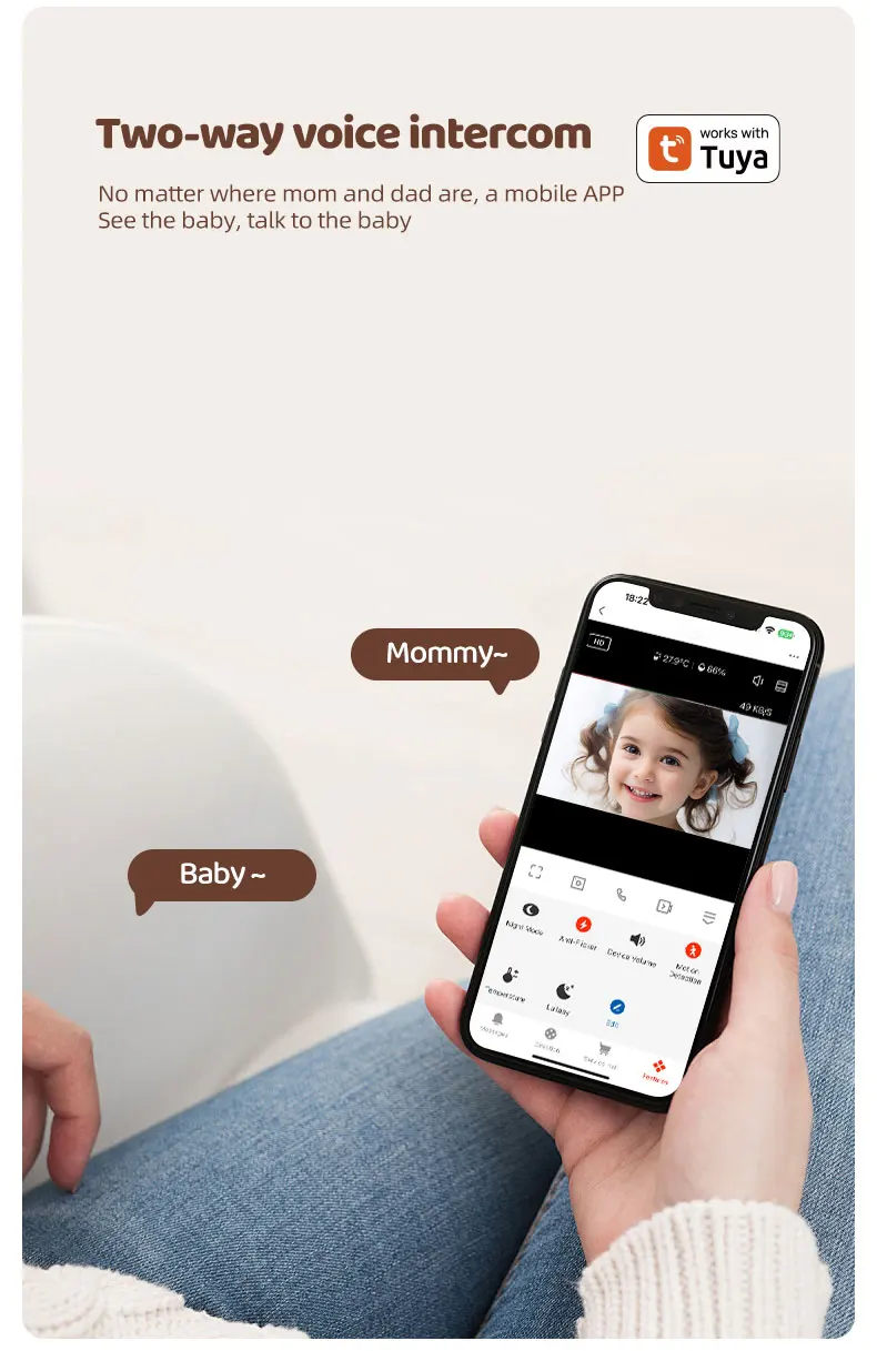 Tuya Baby Monitor 1080P مع APP 2.4Ghz WiFi Wireless Smart Home Security Protection Video Surveillance
