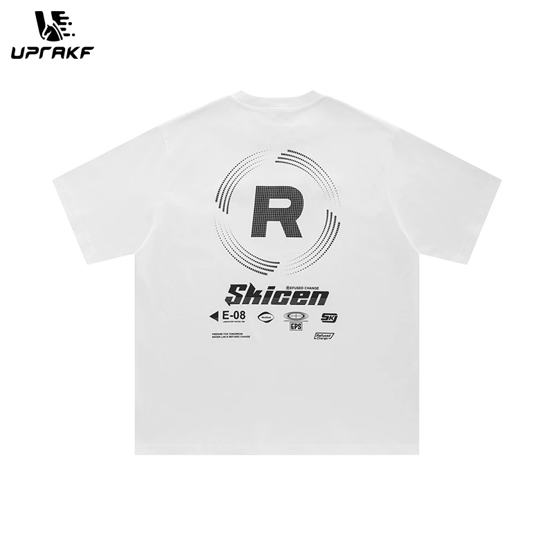 UPRAKF Streetwear Letter Print T Shirts Short Sleeve Casual Summer Fashion Tee Trendy O Neck Loose Black White