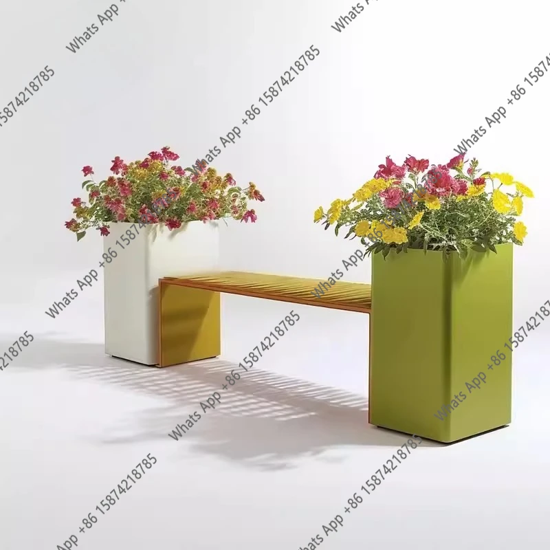 

Уличная комбинированная скамья-кашпо из пластика и дерева с цветочным узором, для общественного отдыха, простая и стильная.