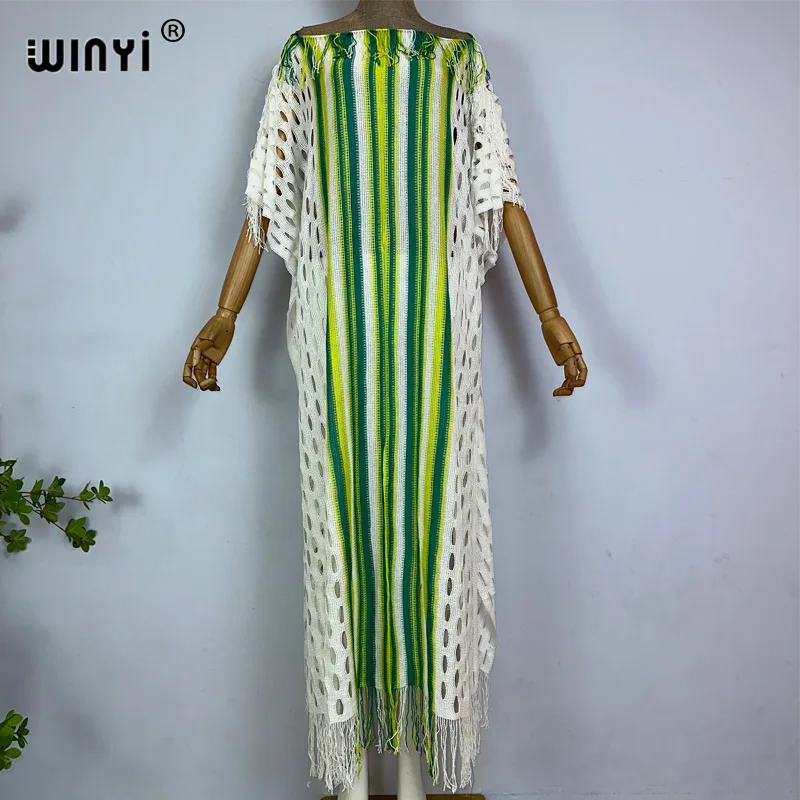 WINYI muslimsummer lavorato a maglia hollow nappa beach abito sexy elegante Bikini Cover-up donna Beach wear Solid Cloak beach dress