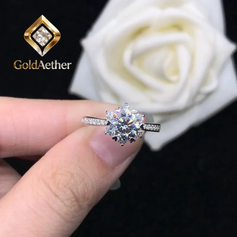 

GoldNouveau Hearts & Arrows 1Ct 6.5mm D VVS1 Moissanite Diamond Engagement Ring Solid 14K White Gold Jewelry for Women Wedding R