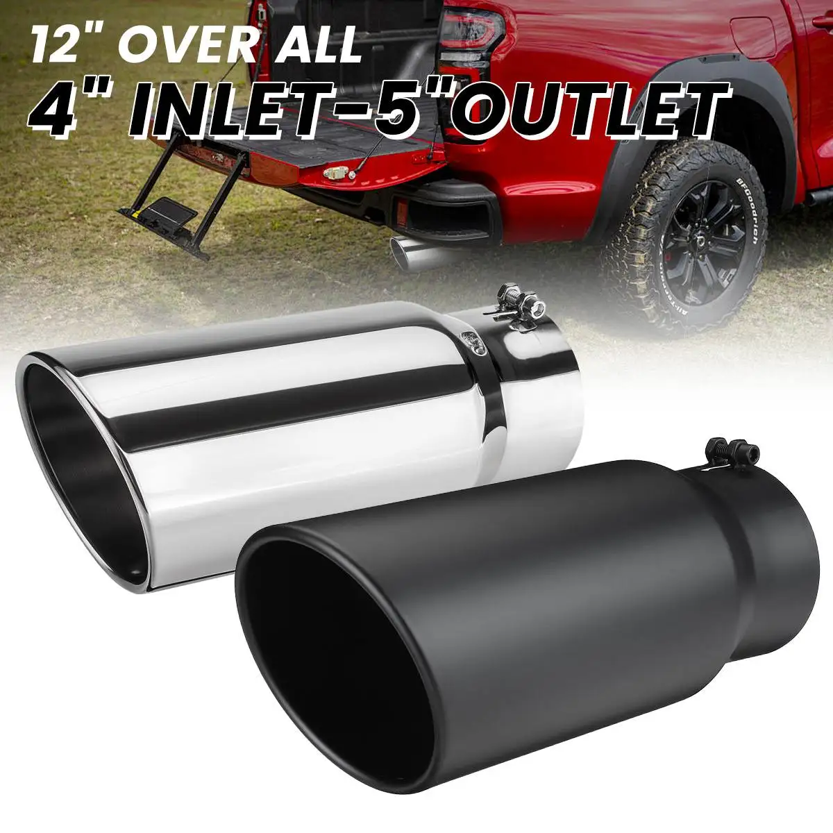 Universal Car Straight Exhaust Tip 12 Inch Length 4 Inch Inlet 5 Inch Outlet Tailpipe Anti-Corrosive Exhaust Tail Throat Pipe