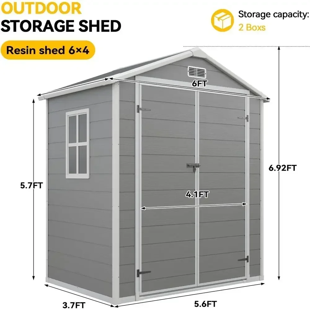 6x4 T Outdoor Storage Shed, Plastic Garden Resin Shed with loor and Window or Patio, Lawn, Outdoor Storage with Lockable Door or