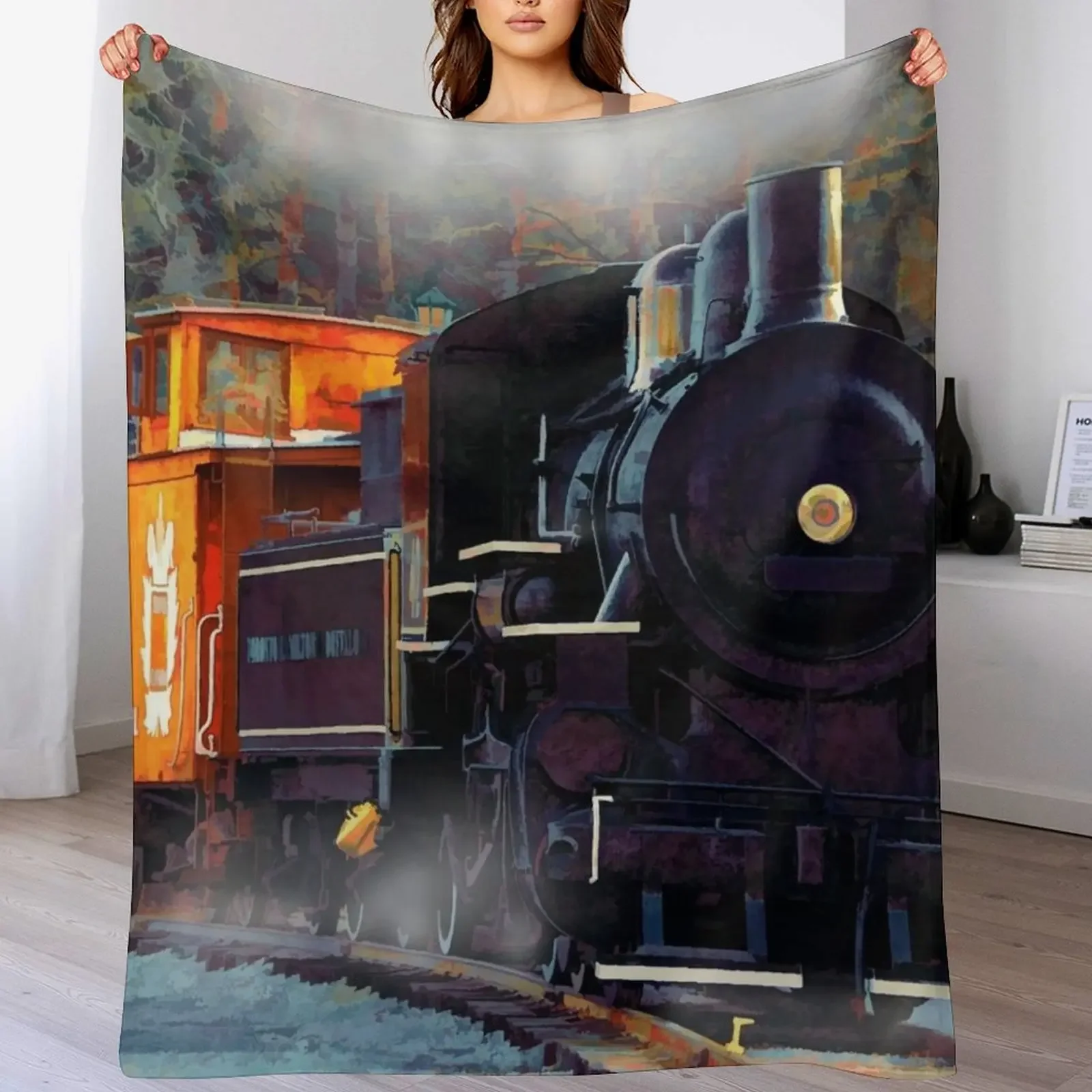 The Rail Yard-Steam Train Throw Blanket Stylish Couch Blanket for Home Living Room