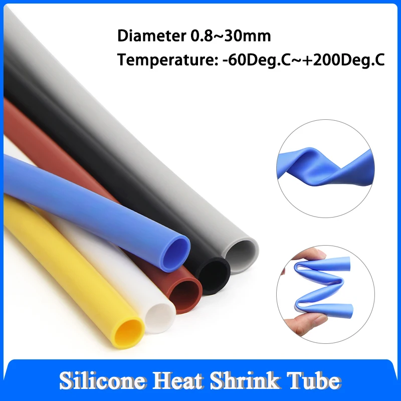 1M 1.7:1 Silicone Heat Shrink Tube 0.8 ~ 30mm Flexible Cable Sleeve Insulated High Temperature 200℃ Soft DIY Wire Wrap Protector