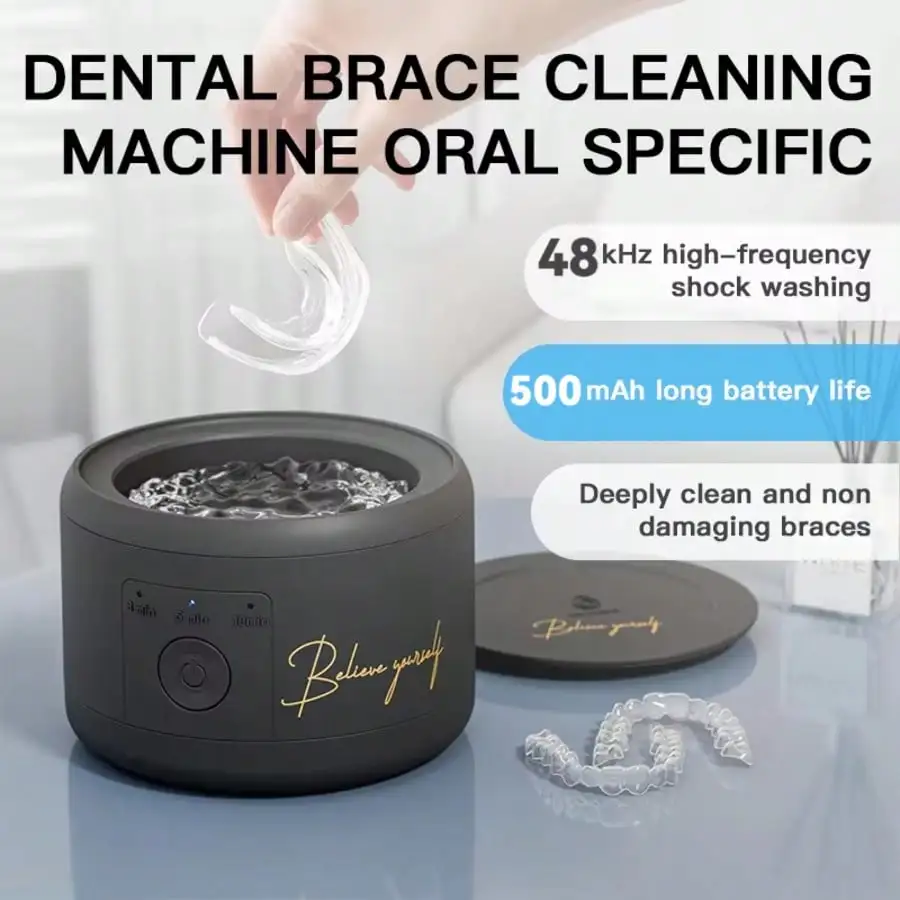 

Portable Soundwave Technology Retainer Cleaner Machine, 48KHz, For Retainers, Aligners & Jewelry, Braces And Denture Cleaner- Deep Cleans Dental Guards, Watches, Rings & Toothbrush Heads/Quick Stain/Odor Remover For Daily Use | Perfect Holiday Gift
