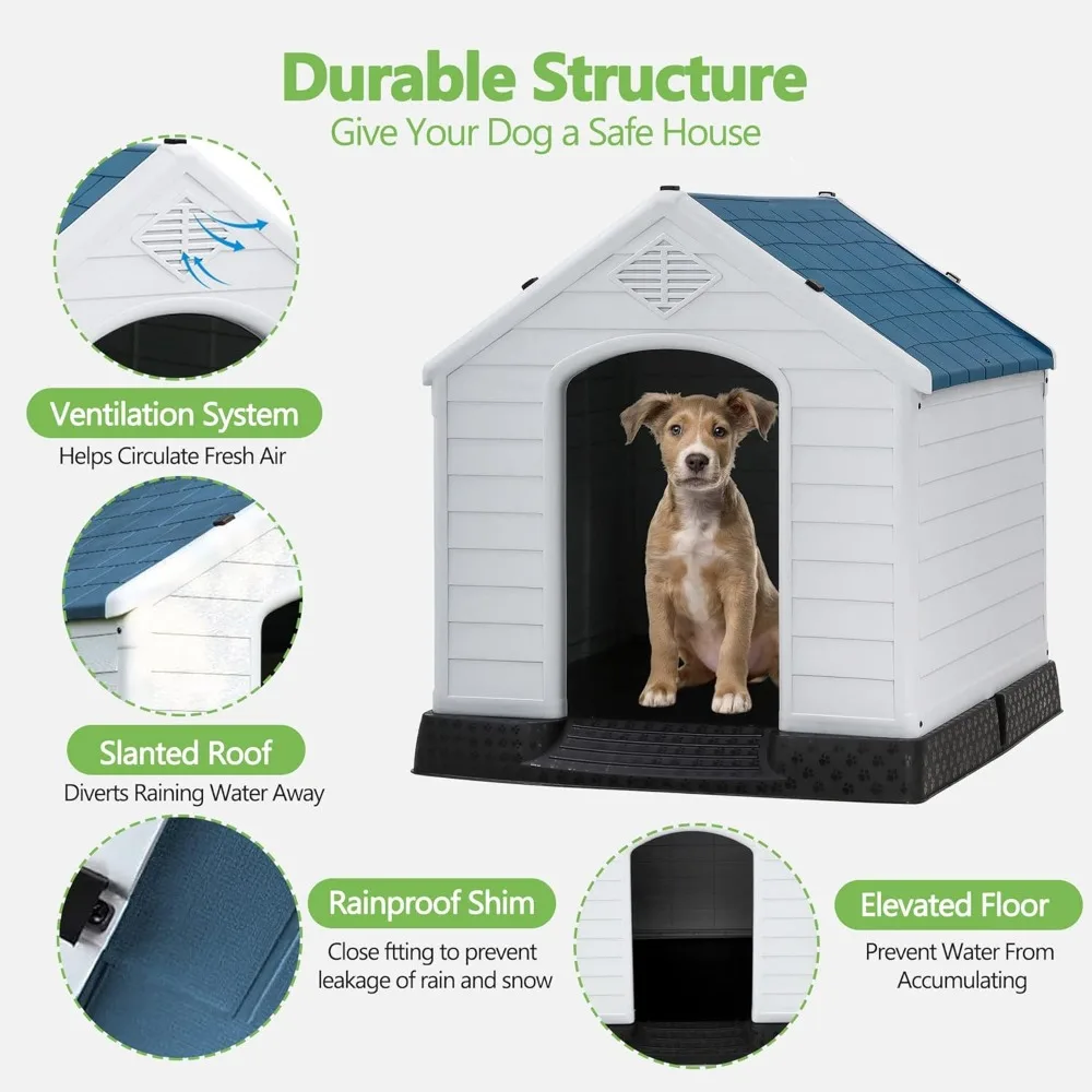 Outdoor Indoor Dog House, Weather & Water Resistant Large Dog House for Small Medium Large Dogs, Durable Plastic Outdoor