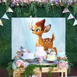 Custom Disney Princess Birthday Party Backdrops Decoration Bambi of Fawn Romantic Pink Butterfly Jungle Forest Background Banner