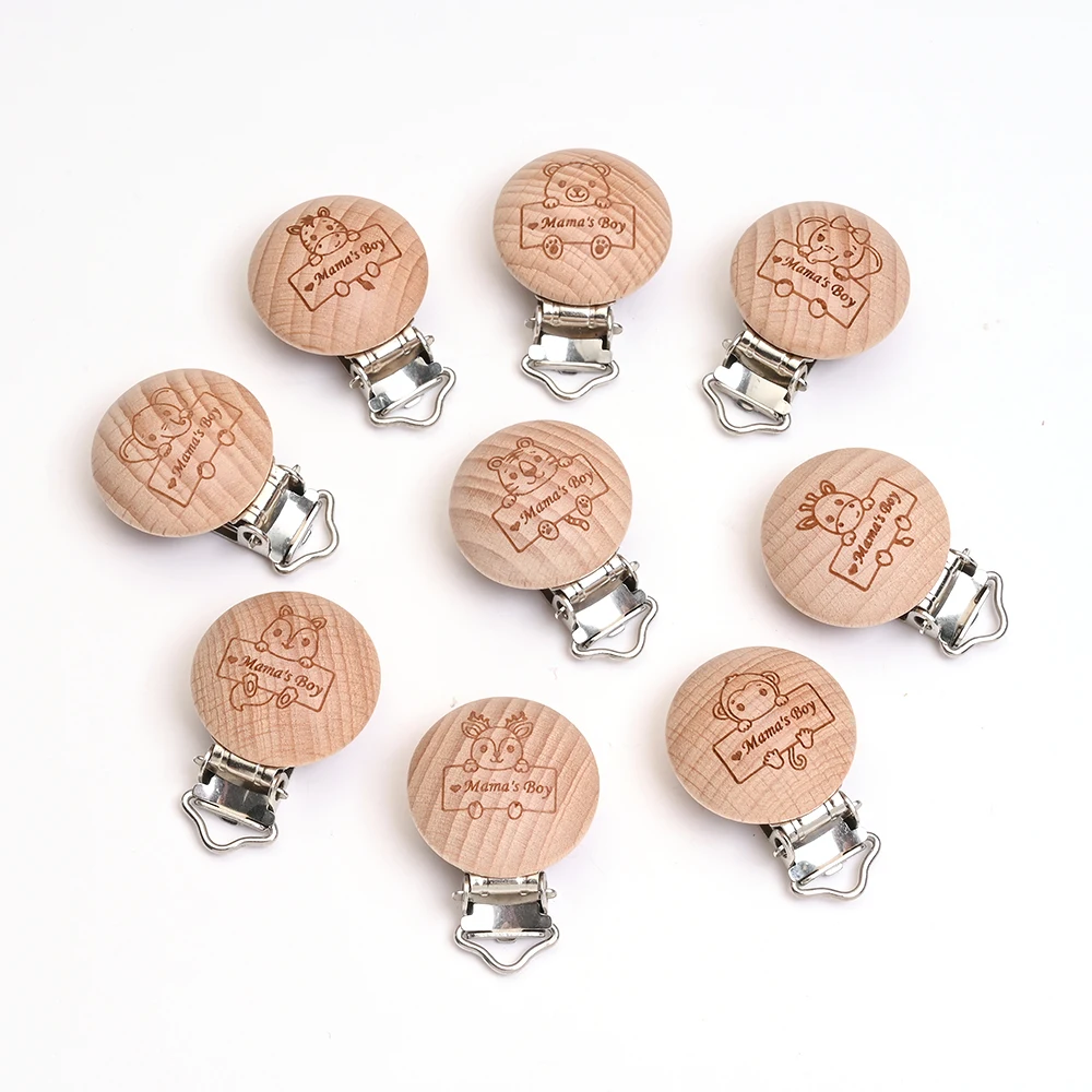6Pcs Lovely Style Beech Wooden Clip Cartoon Animal Pattern Pacifier Chain for Baby DIY Teether Dummy Clip Accessories