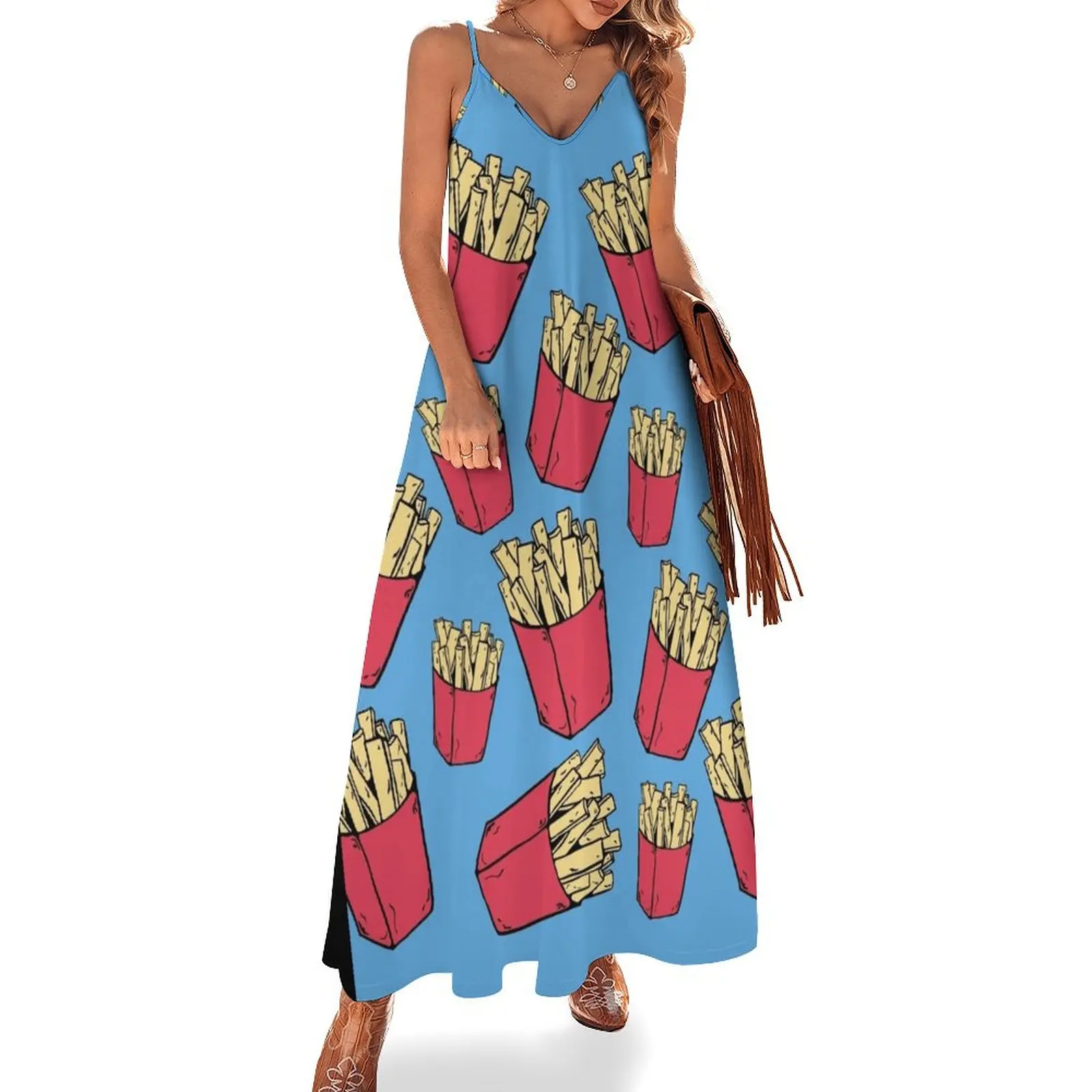 

French Fries Pattern Sleeveless Dress Long dress woman ladies dresses for special occasion