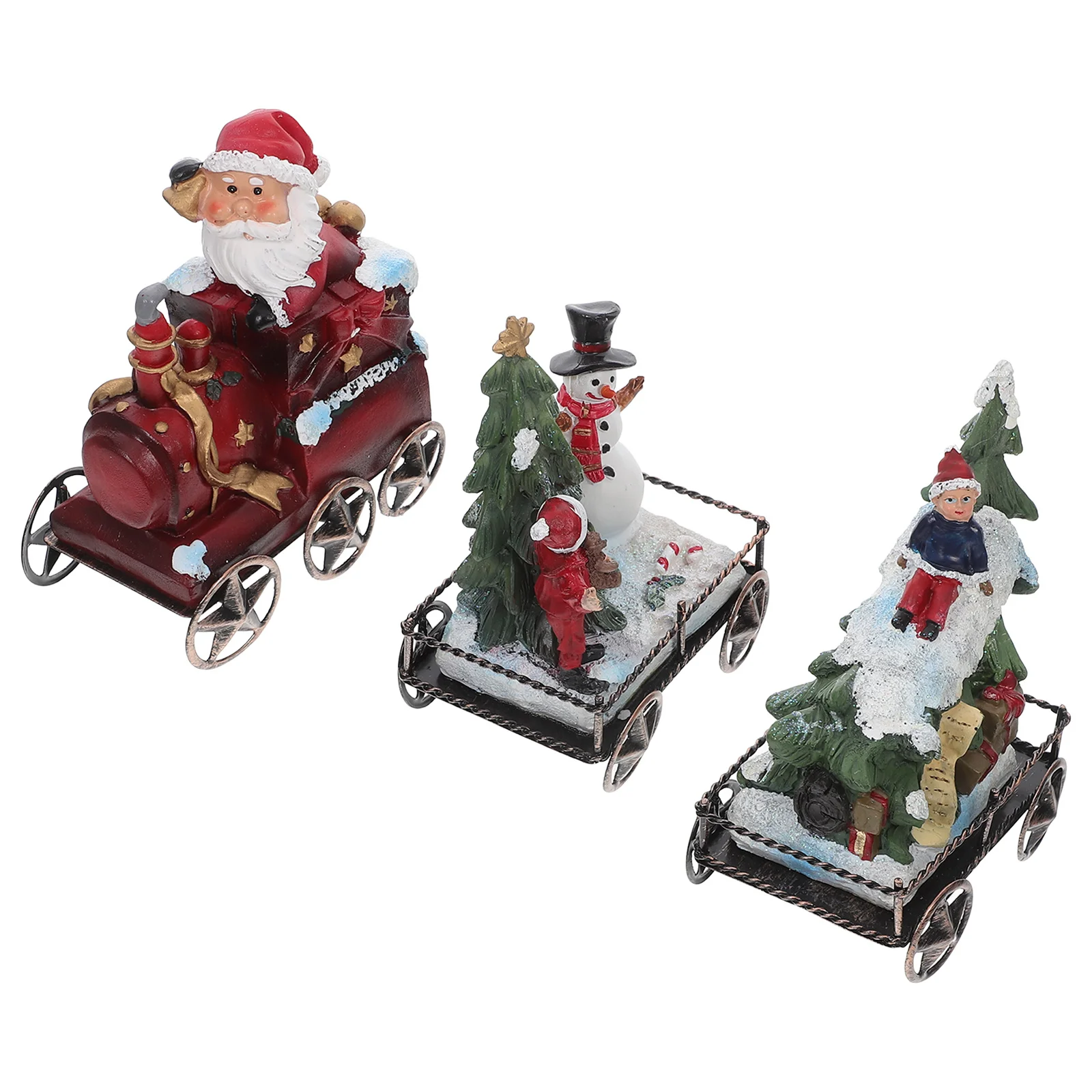 3Pcs Christmas Resin Train Set Festive Tabletop Decoration Xmas Desktop Ornament Office Home Christmas Train Decor