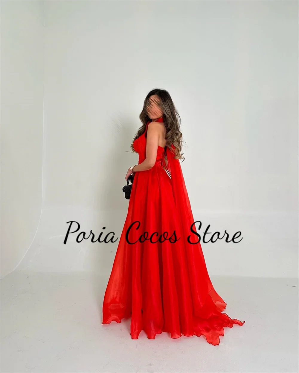 Customized Solid Color Prom Gown High Collar Sleeveless Draped A-line Ankle-Length Evening Exquisite Quality Party Dresses Women