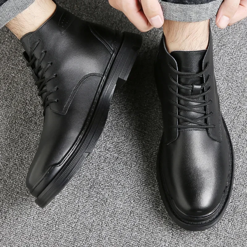 Taktyczne botki męskie Outdoor skórzane zimowe futrzane ciepłe buty męskie Us buty myśliwskie dla mężczyzn buty Casual Blackt65 — zdjęcie 3