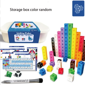 Connecting Math Cubes with Activity Cards Set Number Blocks Counting Toys Snap Connecting Cube Math Counters for Kids Learning Gifts