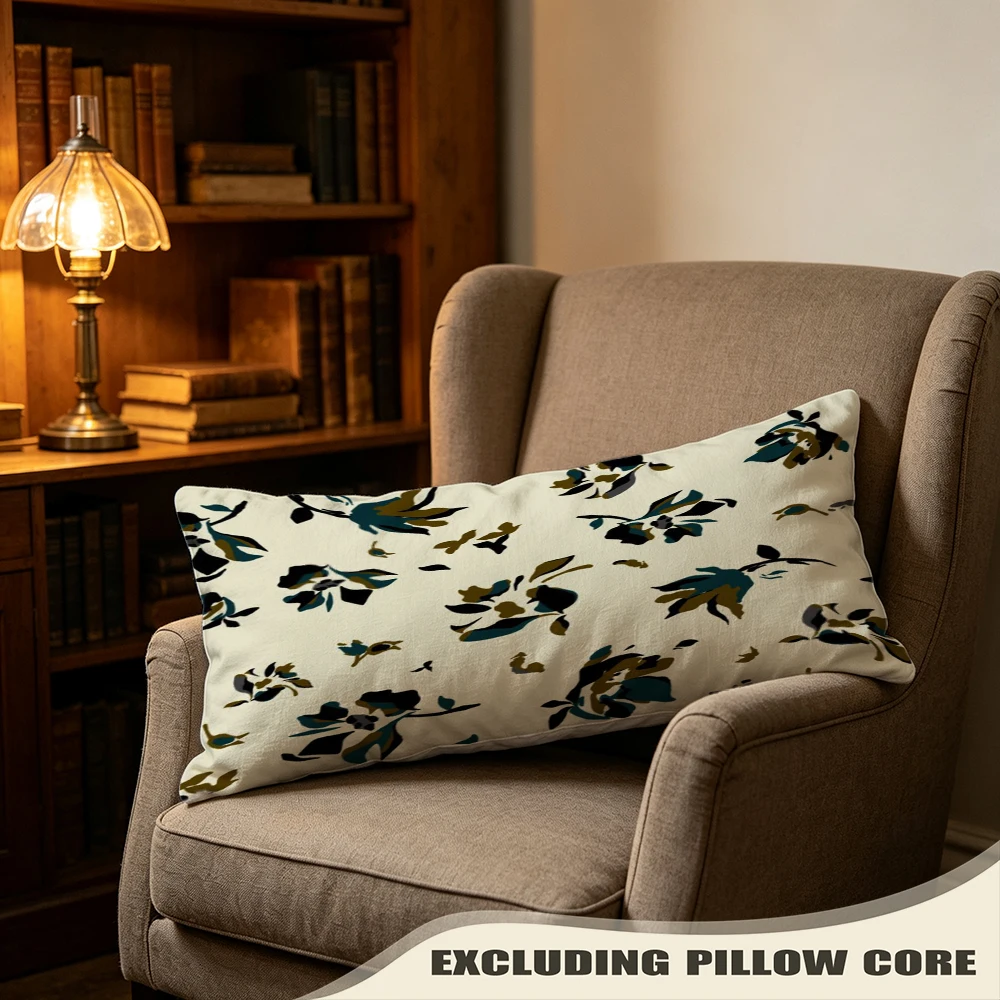 White Black Bird Floral Print Long Pillow Cover, Decorative Style, Boutique Decorative, Polyester, Special Occasion, Versatile