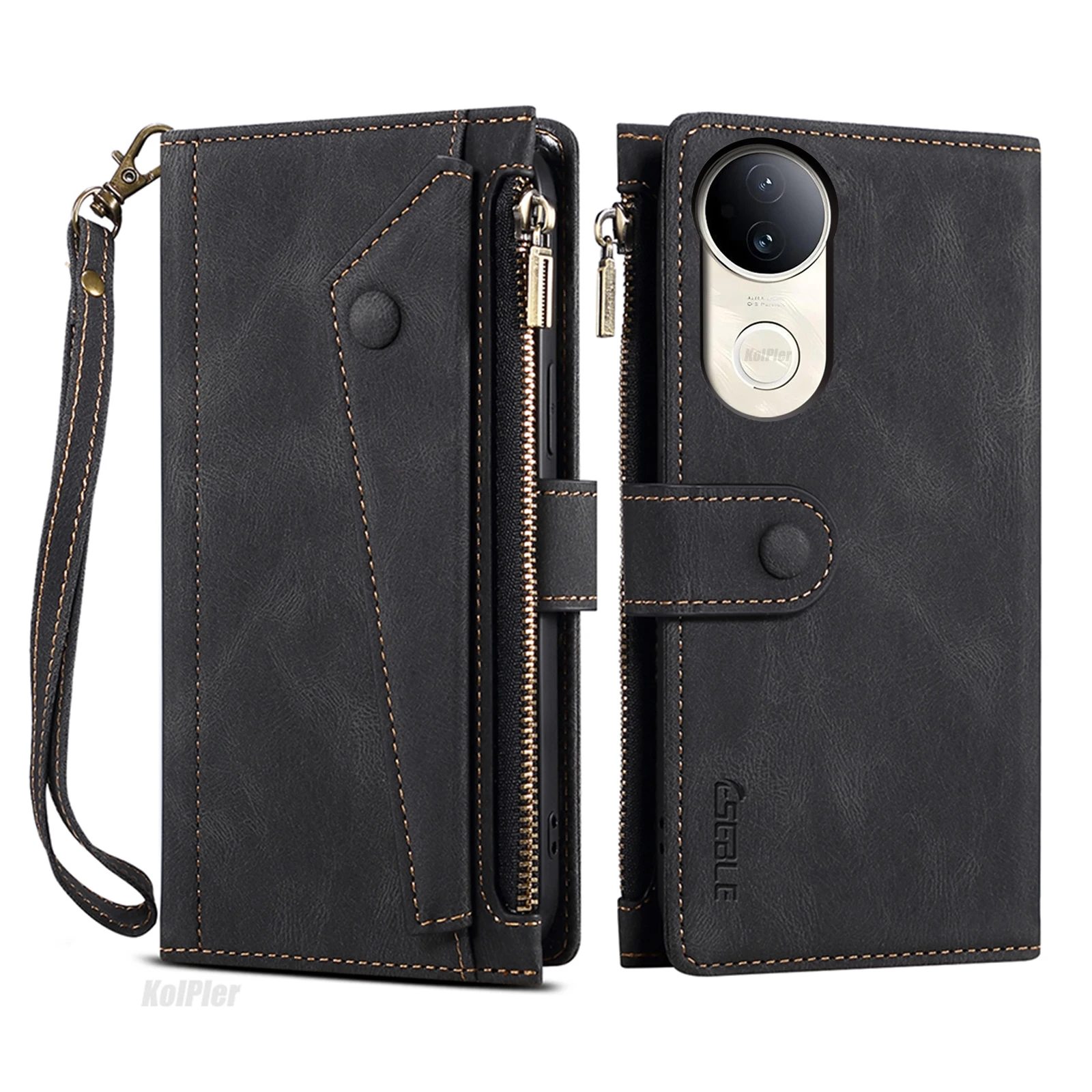 Carteira flip capa de couro para vivo v50 vivov50 capa de telefone para corda luxo capa com zíper smartphone volta embalagem capa